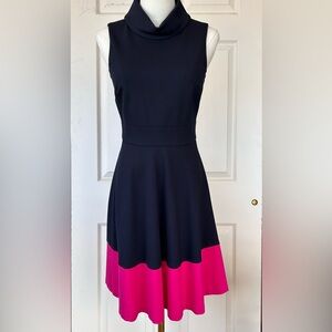 Eliza‎ J Fit & Flare Colorblock Dress Mock Neck Navy Pink Size 2